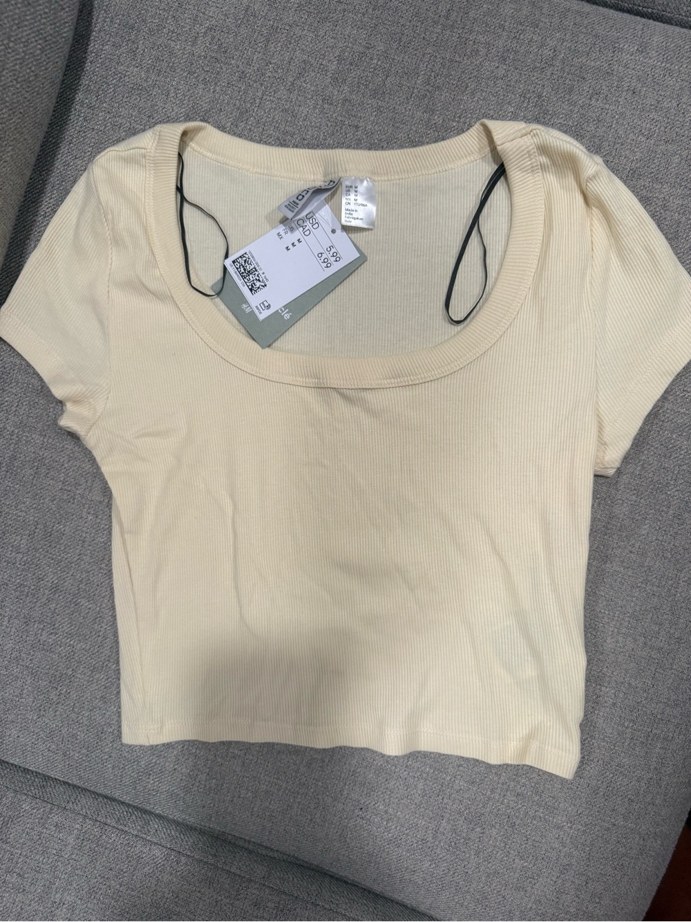 H&M Ribbed Scoop-Neck Crop Top - Cream